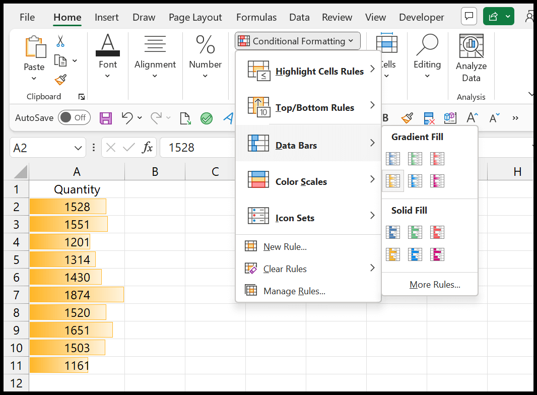 barras de datos en Excel desde formato condicional