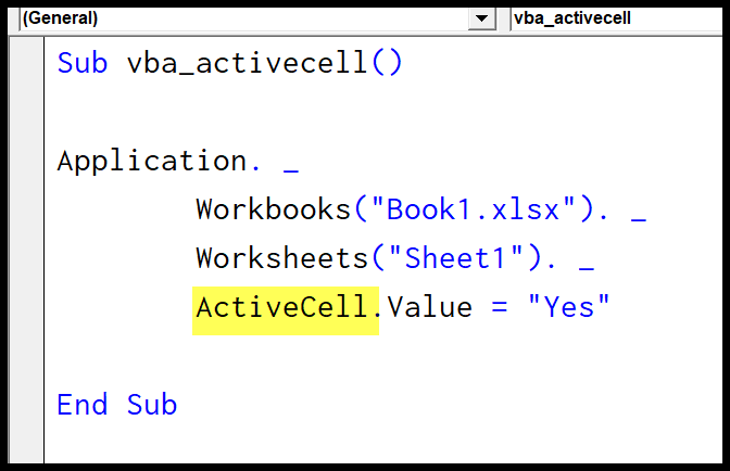Verwenden Sie die Activecell-Eigenschaft