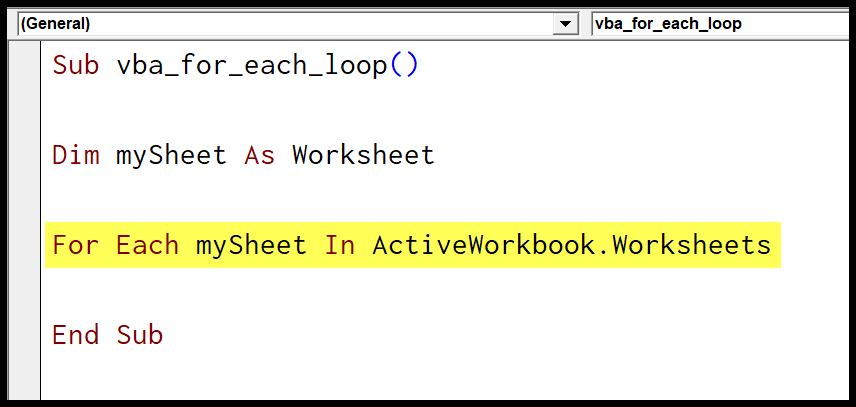 for-each-mysheet-active-workbook-worsheets