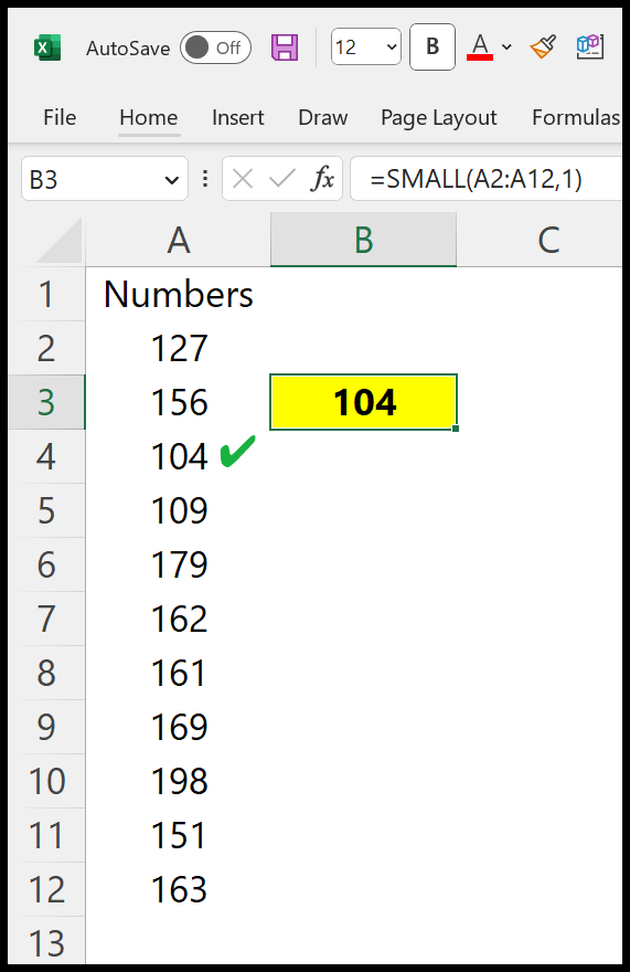 fórmula para encontrar el número más pequeño