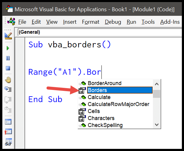 type a dot and then select the border