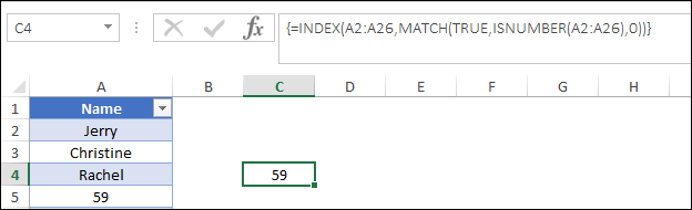 indeks nilai numerik pertama cocok dengan rumus masukkan