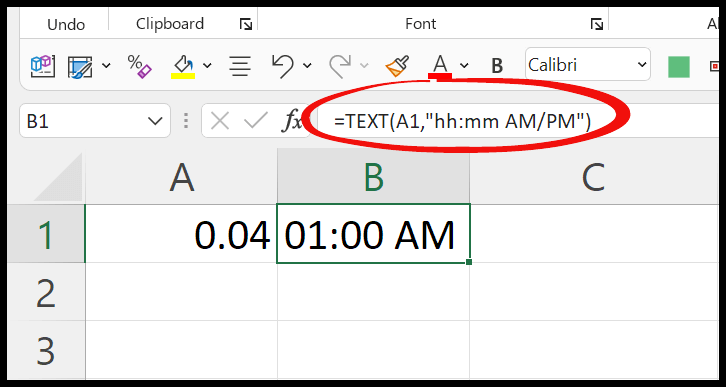 função de texto para mudança de formato de hora