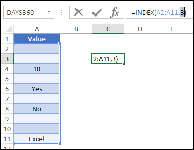 pencocokan indeks pertama yang tidak kosong mengembalikan nomor baris