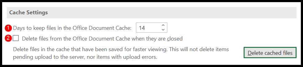 Cache-Dateioptionen