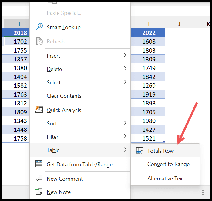 right-click-and-total-row-option