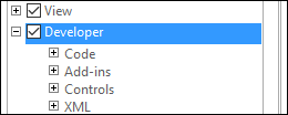 Registerkarte „Add-Developer“ in Excel mit Optionen
