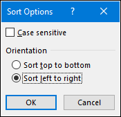 seleccione ordenar de izquierda a derecha para ordenar horizontalmente en Excel