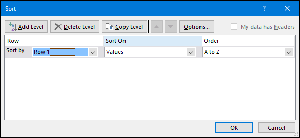 seleccione la fila para ordenar horizontalmente en Excel