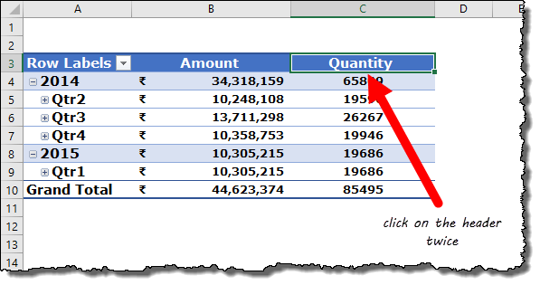 Suggerimenti per la tabella pivot di Excel Trucchi per fare doppio clic per aprire le impostazioni del campo valore