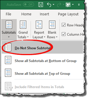Tip PivotTable Excel Tip untuk Menyembunyikan Subtotal