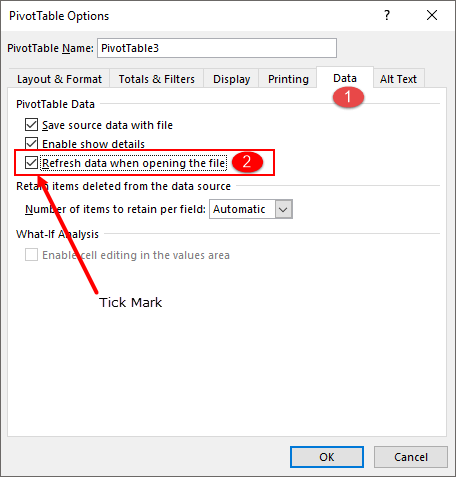 Tips PivotTable Excel Trik untuk mencentang kotak Refresh PivotTable saat membuka file