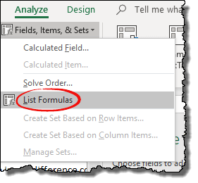 Excel 피벗 테이블 팁 피벗 테이블 항목에 사용되는 수식 목록을 얻는 요령