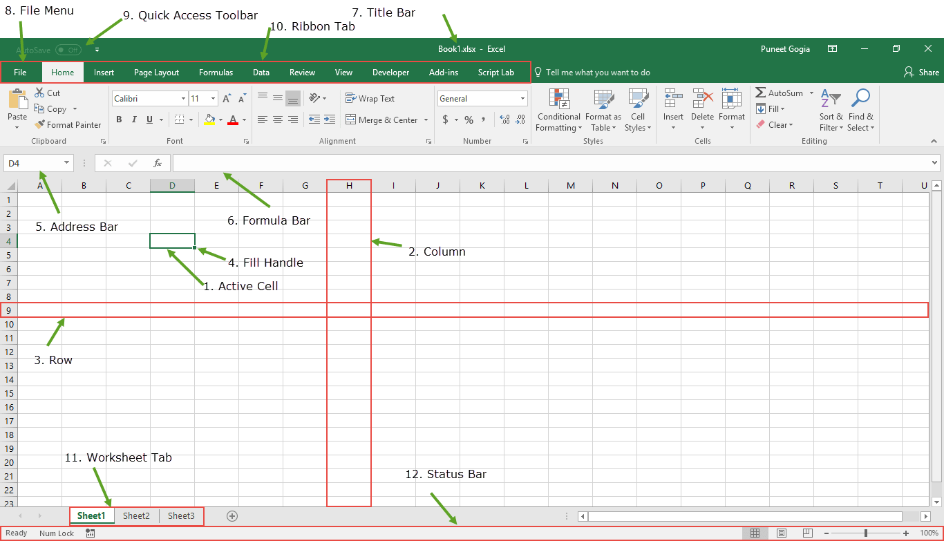 창 구성 요소가 포함된 기본 Excel