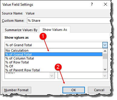 Excel 피벗 테이블 팁 백분율 공유 옵션을 만드는 요령