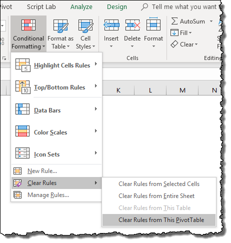 Excel 피벗 테이블 팁 모든 조건부 서식을 지우는 요령