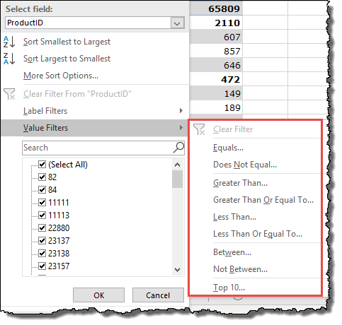 Suggerimenti per le tabelle pivot di Excel Trucchi per il filtro delle etichette