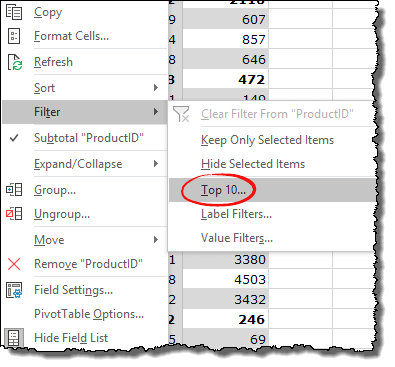 Excel 数据透视表提示 过滤前 10 个值的技巧