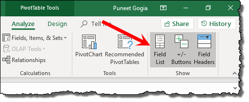 Excel 피벗 테이블 팁 필드 목록 창을 숨기는 요령