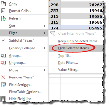 Suggerimenti per la tabella pivot di Excel Trucchi per nascondere la selezione
