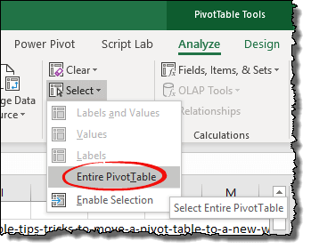 Excel 数据透视表提示 一次选择整个数据透视表的技巧