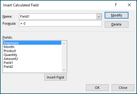 Calculated Field Pop-Up Box To Insert Calculation In Pivot Table