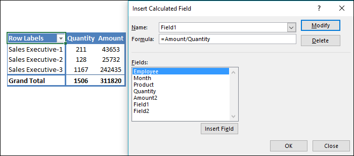 Insert Formula In Calculated Feild To Insert Calculation In Pivot Table