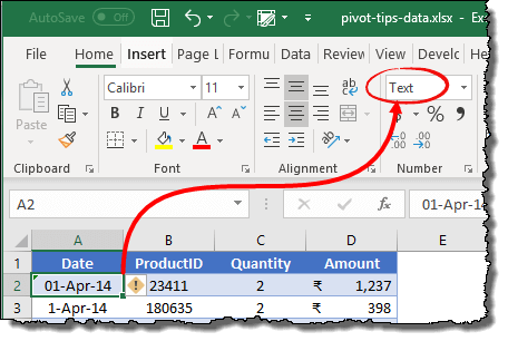 Excel 数据透视表数据格式必须正确的提示和技巧