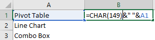 Use CHAR To Insert Bullet Point In Excel