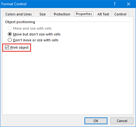 Gunakan opsi format untuk mengaktifkan pencetakan setelah memasukkan kotak centang di Excel