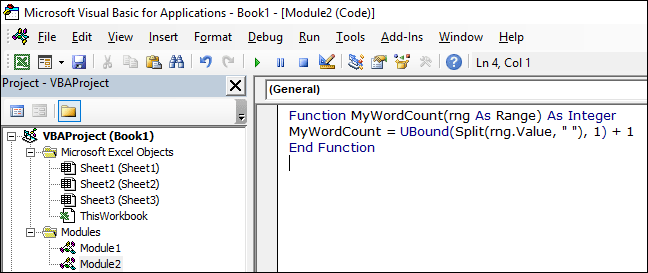 add udf code to vbe to count words in excel cell
