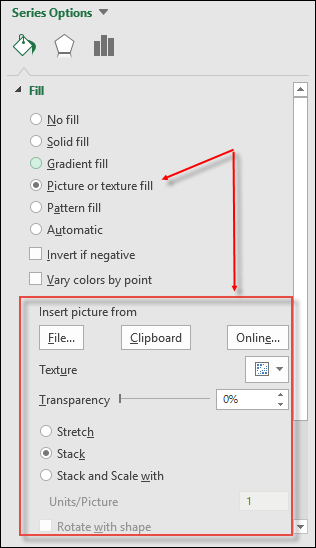 go fill section to add picture to a pictograph in excel