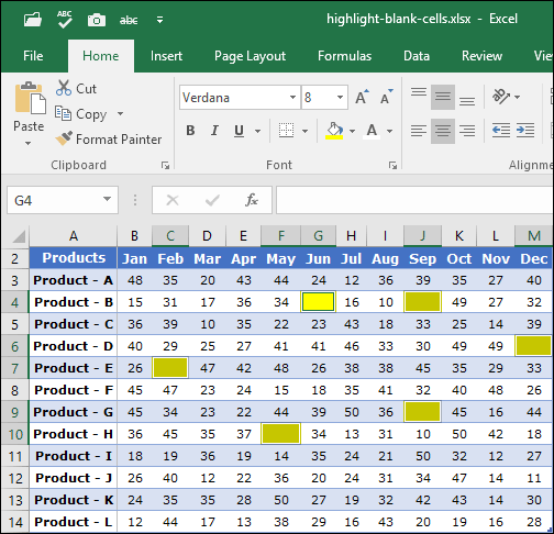 apply color to highlight blank cells in excel