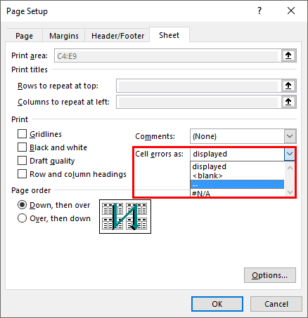Excel 팁 트릭 인쇄 중 오류 교체