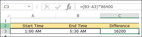 calcular la diferencia horaria en segundos