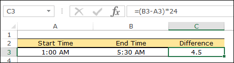 calcolare la differenza oraria in numero di ore