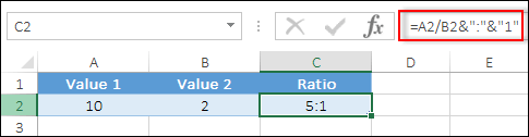 calcular la proporción en excel con valores de división simples ingresar la fórmula