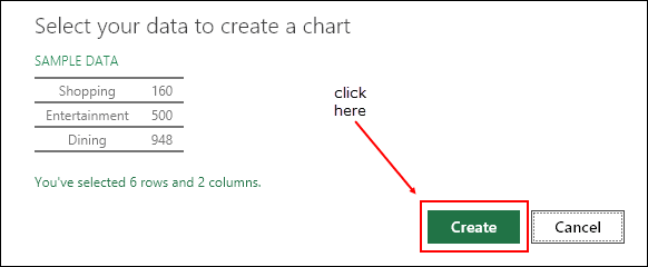 click on create to insert a people graph in excel