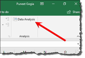 click on data anlysis button to create histogram in excel 2013