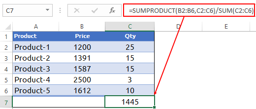 在数据表中单击“确定”以使用 sumproduct 计算 Excel 中的加权平均值