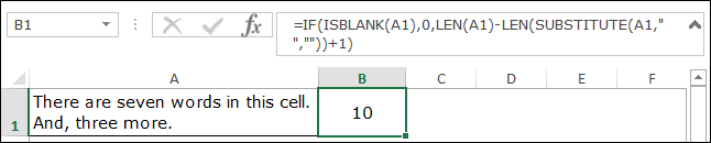 menghitung kata di Excel digunakan jika sel kosong