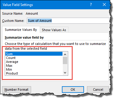 Excel 피벗 테이블 팁 값 필드의 값 설정을 변경하는 팁