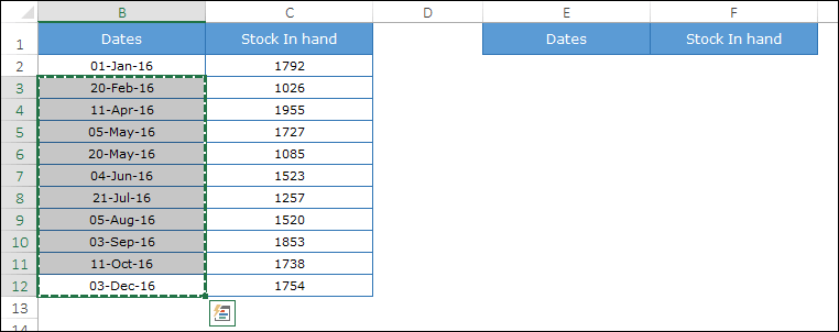 copy dates from original table to create a step chart in excel