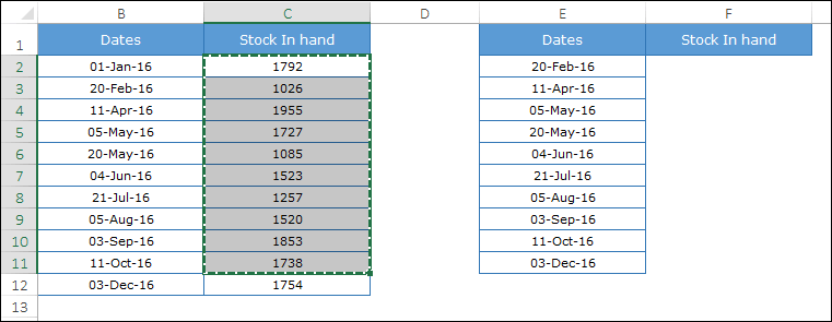 copy stock values to create a step chart in excel