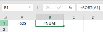 kesalahan saat menghitung akar kuadrat di Excel dengan angka negatif
