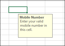 I trucchi dei suggerimenti di Excel creano una visualizzazione del messaggio nella cella