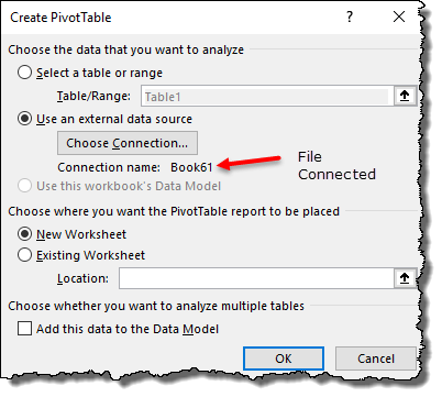 consejos de tabla dinámica de Excel consejos para el archivo está conectado