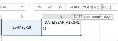 Matematica del piano della formula della data di inizio del trimestre Excel