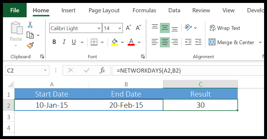 Excel-Netzwerktage-Funktionsbeispiel-1