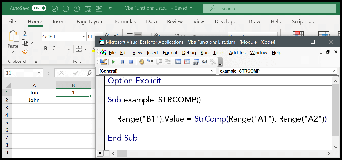 example-vba-strcomp-function